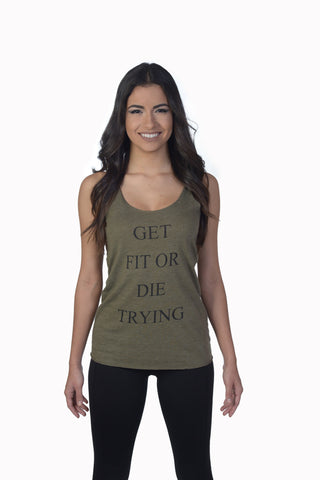 Women's Get Fit Or Die Trying Triblend Racerback Tank - Vintage Pink (Free Shipping 2-5 Days USA)
