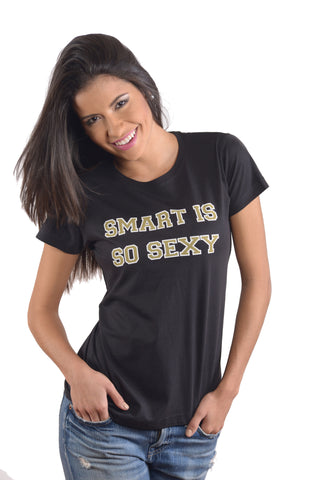 Women's Smart is so Sexy top Short-Sleeve V-Neck T-Shirt - Black (Free Shipping 2-5 Days USA)