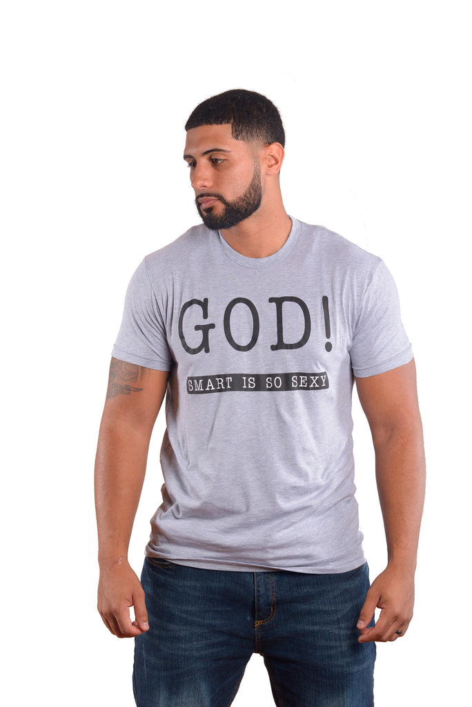 Men's GOD! Spiritual Shirts Fitted Short-Sleeve Crew Neck - Grey Tee ...